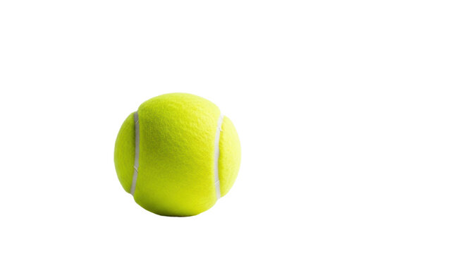 Vibrant neon yellow-green tennis ball, detailed fuzzy felt texture, white seams, centered on transparent studio surface with soft shadow, high-key studio concept of strategic potential