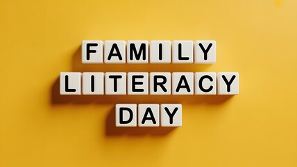 Family Day Concept with Letter Blocks on Yellow Background , Minimalist Celebration Design