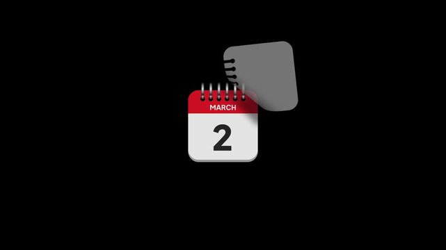 Calendar Animation March First Isolated Black Background