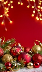  New Year backgraund in soft red shades with gentle winter elements and a festive atmosphere.