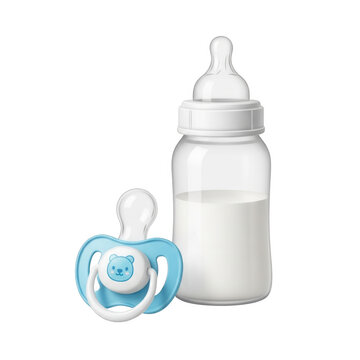 Baby bottle and pacifier isolated on transparent background