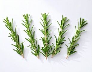 Obraz premium Fresh Rosemary Sprig Isolated on White Background with Creative Shadow.