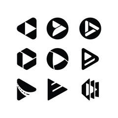 Set of Creative Play button for media app. Multimedia player logo