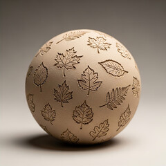 Clay globe embossed with leaf texture, representing global sustainability