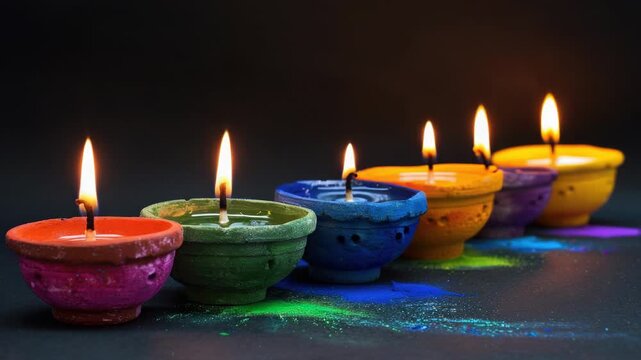 Video A row of brightly colored candles sitting on a table, suitable for use in decorative or celebratory settings