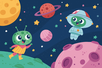 Depicting Cute Alien Characters Exploring Vibrant Beautiful Creative Visual
