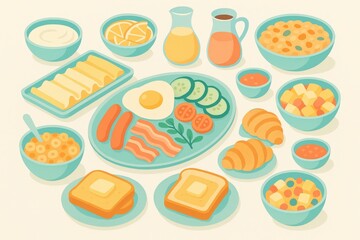 Breakfast buffet featuring a delicious array of colorful foods like bacon sausages eggs toast and fresh fruits providing a vibrant start to a fulfilling day