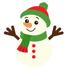 Happy Snowman Wearing green Scarf