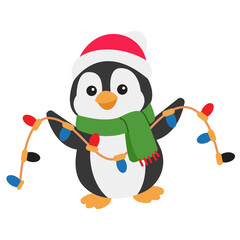 Penguin with Christmas Lights