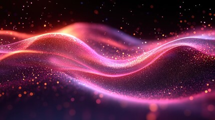 Abstract swirling lines of glowing pink and red particles