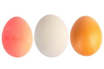 Salted eggs, chicken eggs, century eggs on a white background