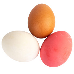 Salted eggs, chicken eggs, century eggs on a white background