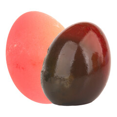 Peeled century eggs on a white background