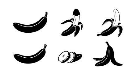 Obraz premium Banana Icons Black – Simple Fruit Vector Icon Set