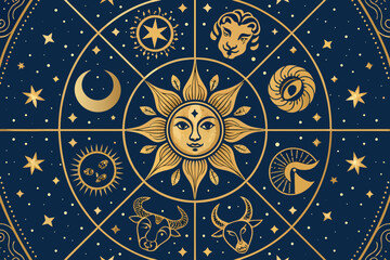 Showcasing Astrology Zodiac Symbols Bold Gold Elegant Professional Photo