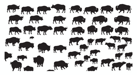 Fototapeta premium Silhouetted Herd A Collection of Buffalo Shapes and Sizes Depicted in Graphic Vector Art for Wildlife Design or Conservation Initiatives