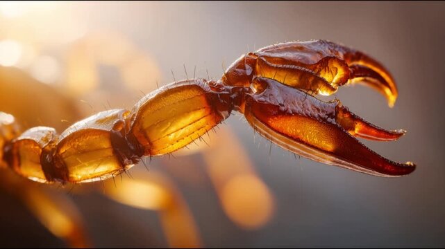 Extreme Macro of a Scorpion Claw Illuminated by Warm Backlight