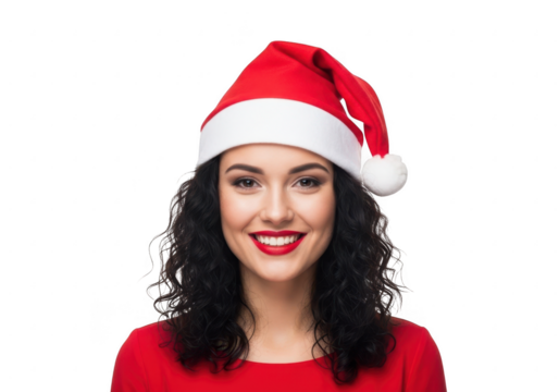 Smiling woman wearing santa hat isolated on transparent background - Powered by Adobe