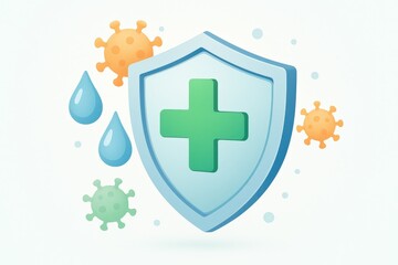 Fototapeta premium Innovative digital shield representing health protection against viruses featuring water droplets and microbes emphasizing personal safety measures and biological resilience