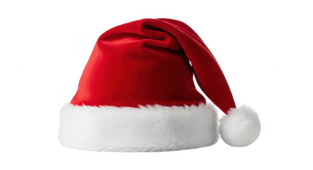 Red santa hat with white fur trim isolated on transparent background