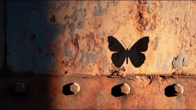 Butterfly Shadow Cast on a Rusty Metal Surface