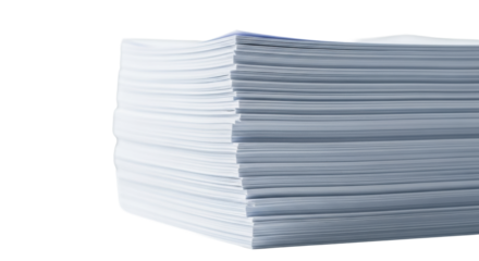 Meticulously organized stack of pristine, unbranded documents, uniform and layered, on a minimalist light background, soft studio light, concept of corporate order and information management