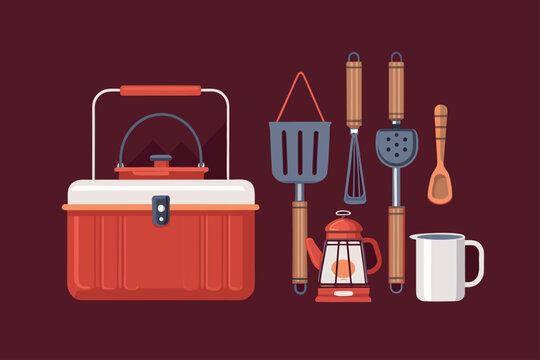 Crisp Camping Kitchen Tools With Bold Colors Creative Visual
