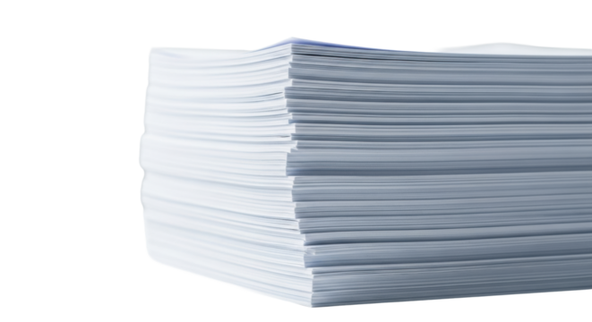 Meticulously organized stack of pristine, unbranded documents, uniform and layered, on a minimalist light background, soft studio light, concept of corporate order and information management