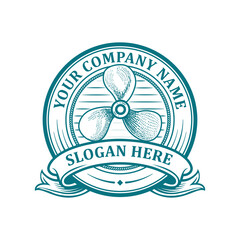 Vintage boat screw or ships propeller logo with masculine style design