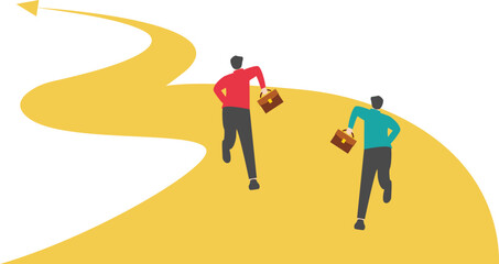 Fototapeta premium Three businessmen running isometric on arrows