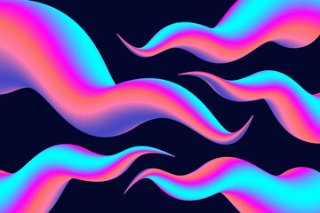 Abstract vector background with abstract shapes. Glowing colorful objects with a neon gradient on a dark background.