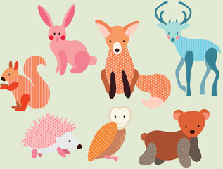 Naklejka premium Forest Animals Set Cute Wildlife Creatures and Nature Icons