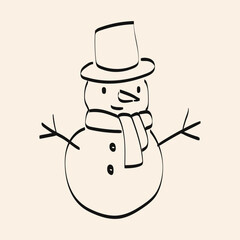 Snowman wearing a hat and scarf celebrating winter season with a cheerful expression