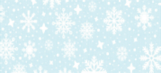 Abstract white snowflake halftone pattern dot, on soft blue background. Minimal clean modern banner. Illustration vector