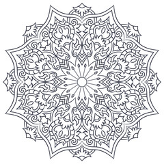 Circular pattern outline floral mandala. Henna tattoo mandala. Mehndi style. Decorative pattern in oriental style. Coloring book page.