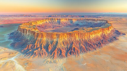 Aerial view of a colorful, ring-shaped mesa