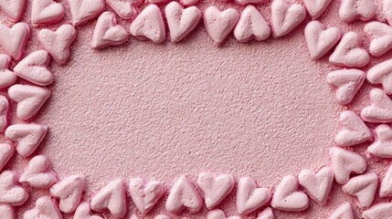 Heart-shaped Candy Sprinkles Border a Soft Pink Frosting Texture, Inviting Creativity for Dessert Decoration and Celebration Activities