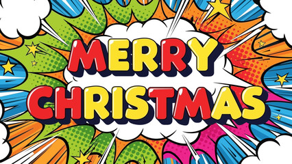 Fototapeta premium Merry Christmas Comic Book Style Text.