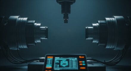 An industrial setting with intricate machinery and controls evokes a sense of technological advancement and precision manufacturing. Capturing the essence of innovation and progress.