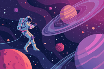 Fototapeta premium Depicting Futuristic Astronaut Floa Vibrant Creative Visual