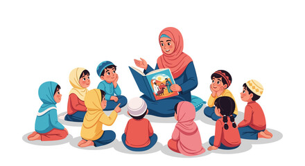 Engaging Storytelling Session with a Female Teacher Reading to Diverse