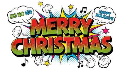Festive Merry Christmas Comic Book Style Celebration.