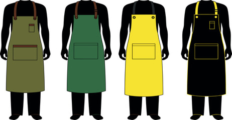 Apron vector set with multiple color variations, kitchen cooking uniform, chef workwear and modern garment design