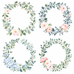 Obraz premium Charming hand-painted floral borders arranged in round compositions for elegant creative projects