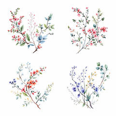 Pink cherry blossom branch with birds on a floral spring nature background