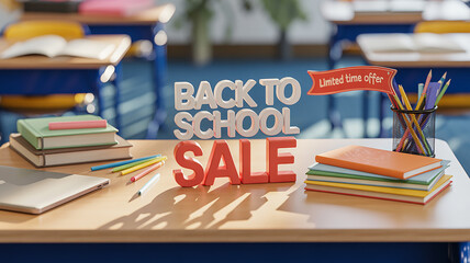 Get ready for success with our back to school sale limited time offer on school supplies in a classroom, notebooks, laptop and pencils for students and teachers
