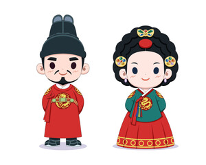 Korean king and queen cartoon illustration