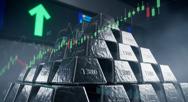 Silver bars with upward trend represent financial success and investment growth - Powered by Adobe