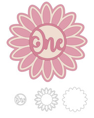 One cake topper with flowers, First Birthday decoration, Layered svg files for cutting