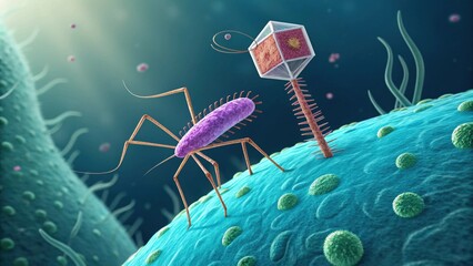 Bacteria and viruses infecting cells, science concept